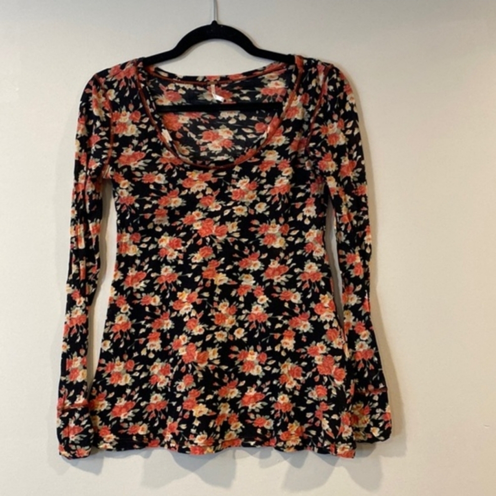 Free People Floral Long Sleeve Cotton Top